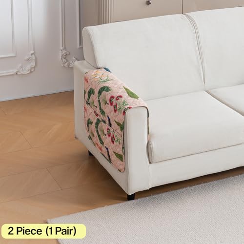 Image of House of Quirk 'Mughal Series' Printed Quilted Sofa Cover for 1 /2 /3 /4 Seater - Anti-Slip, Washable Couch Protector Slipcover (2 pcs Armrest, Royal Peacock, 80x60 cm)