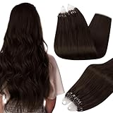 Full Shine Microlink Hair Extensions Human Hair 16 Inch Micro Loop Hair Extensions Real Human Hair Color 2 Dark Brown 50G with 7G Micro Beads Easy Installation add Volume for Women