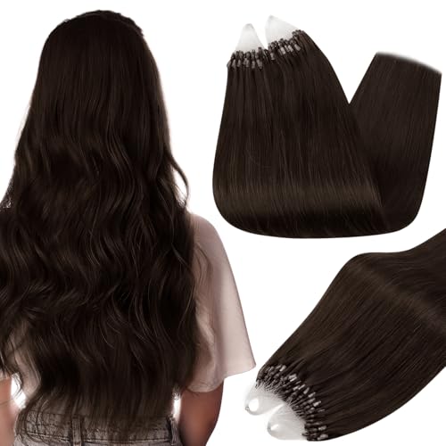Full Shine Microlink Hair Extensions Human Hair 16 Inch Micro Loop Hair Extensions Real Human Hair Color 2 Dark Brown 50G with 7G Micro Beads Easy Installation add Volume for Women