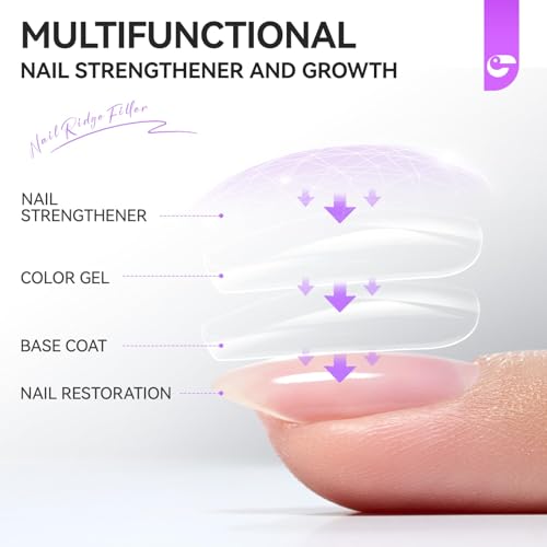 Image of Nail Ridge Filler For Damaged Nails: Gelike ec 8 in 1 Nail Strengthener for Thin Nails and Growth - Protein Nail Ridge Filler with Top Coat Free