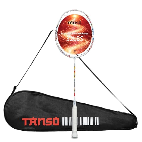Image of TANSO Lightbearer Full Graphite Ultra Light Weight Carbon Fibre Strung Badminton Racket (32 Lbs Tension, 675 mm Long, 77 Grams, Strung with Premium Strings and Full Racquet Cover)