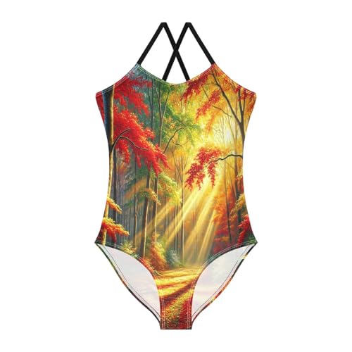 Trees Sunshine Red Girls Swimsuit Bathing Suit Swimwear Summer Beach One Piece Swimsuits