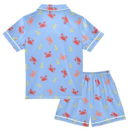 Cute Tiny Crabs Summer Satin Pajama Set, Cute Button-Down Sleepwear Pj Set for Sleep Wears2