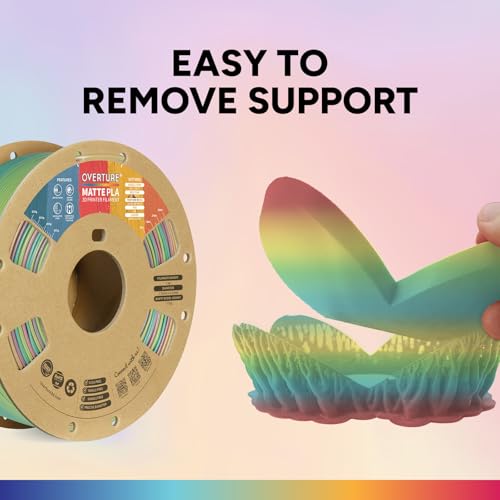 Image of OVERTURE PLA Matte Filament 1.75mm, Matte PLA Roll 1kg Cardboard Spool (2.2lbs), Dimensional Accuracy + /- 0.03 mm, Fit Most FDM Printer (Matte Rainbow)