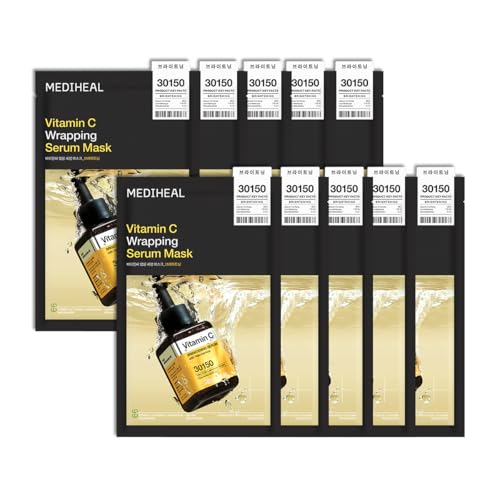 Image of MEDIHEAL Wrapping Serum Mask [Vitamin C] - Contains 98% Pure Vitamin C & Niacinamide for Glow Boosting - Helps Improve Radiance for Dull Skin & Evens Out Skin Tone - Provides Healthy Glow (10 Sheets)
