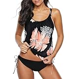 Zando Two Piece Tankini Swimsuits for Women Neck Ruched Tummy Control Swimwear Fashion Tankini Top with Bottom Bathing Suits Pink Floral 10-12