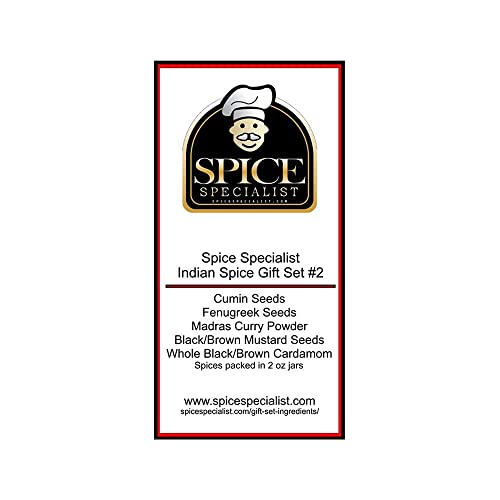 Indian Spice Set #2 - Contains: 5 Plastic Jars (1 Each Of: Madras Curry Powder, Cumin Seeds, Fenugreek Seeds, Whole Black / Brown Cardamom, Black / Brown Mustard Seeds.) #TOP3