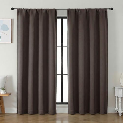 Image of Simplebrand Ava Chocolate Blackout Curtains for Bedroom 84 Inch Length 2 Panels Set, Solid Thermal Insulated Privacy Living Room Window Treatment Curtains Blackout Drapes, W50 x L84 Inch, Chocolate