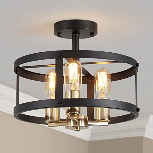 Saint Mossi Vintage Semi Flush Mount Ceiling Light Fixture, 3-Lights (E27 Medium Bulb) Round Farmhouse Chandelier