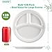 OasisSN 𝟭𝟬 𝗶𝗻𝗰𝗵, 𝟭𝟮𝟴-𝗣𝗮𝗰𝗸 3-Compartment Disposable Paper Plates, Compostable Heavy-Duty Divided Plates for Meal Prep, School Lunches & Party Buffets (White)