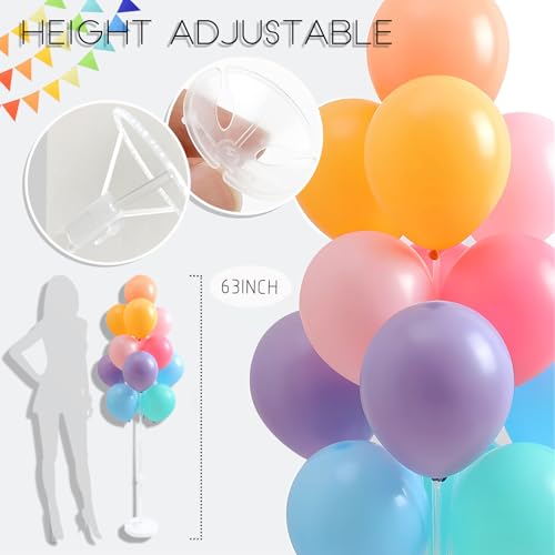 Image of Balloon Column Stand Kit,2 Sets of Assorted Rainbow Balloon Tower Pillar with 10inch Light Multi Color baloon Reusable Design for Wedding Birthday Baby Shower Party Decor