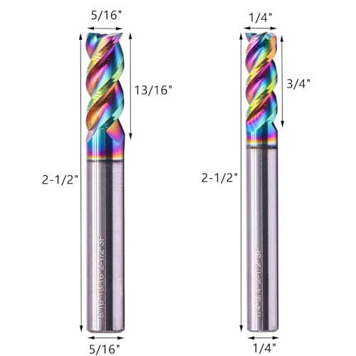 Image of 6Pcs 3 Flute 1 /8 inch-1 /2 inch Solid Carbide End Mill Set for Aluminum, DLC Coated | 1 /8 inch, 3 /16 inch, 1 /4 inch, 5 /16 inch, 3 /8 inch, 1 /2 inch, 45 Degree Helix, End Mill Bit Set, for Milling Aluminum and Copper