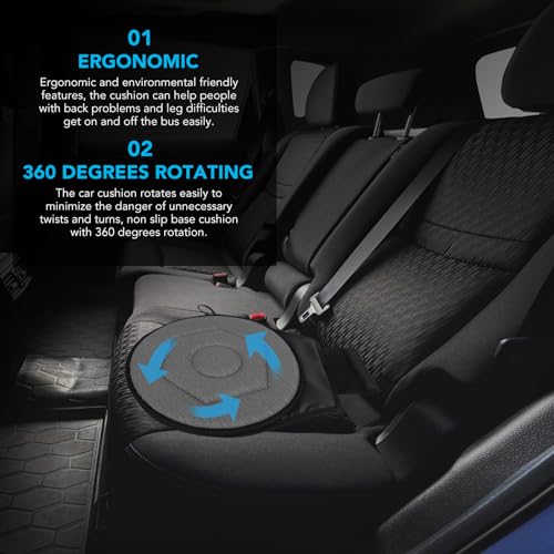 Image of 360 Degree Rotating Car Cushion for Elderly Pregnant Woman Children, Portable Round Seat Pad, Rotating Car Swivel Seat Cushion, Rotatory Chair Pad (Grey)