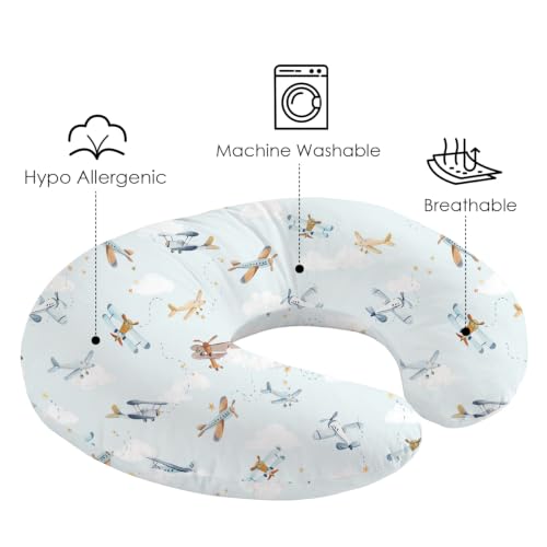 Image of Little Grape Land Nursing Pillow Covers 2 Pack, Soft & Breathable Removable Breastfeeding Pillows Covers for Feeding Pillows, Nursing Pillow Slipcover for Baby Girls Boys, (Plane)