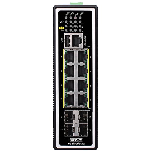Image of Tripp Lite Industrial 8-Port Managed PoE+ Gigabit Ethernet Switch, 4 SFP GbE Slots, 10 /100 /1000 Megabit RJ45 Ports, 30W Power over Ethernet, -40 to 167F Temp Range, 3-Year Warranty (NGI-M08C4POE8-2)