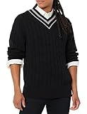 Amazon Essentials Men's Cable Knit V-Neck Sweater, Black, X-Large