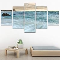 SIGNWIN 5 Panel Canvas Wall Art Beach Blue Coastal Cool Photography Relax/Calm for Home Decorations Ready to Hang - 60