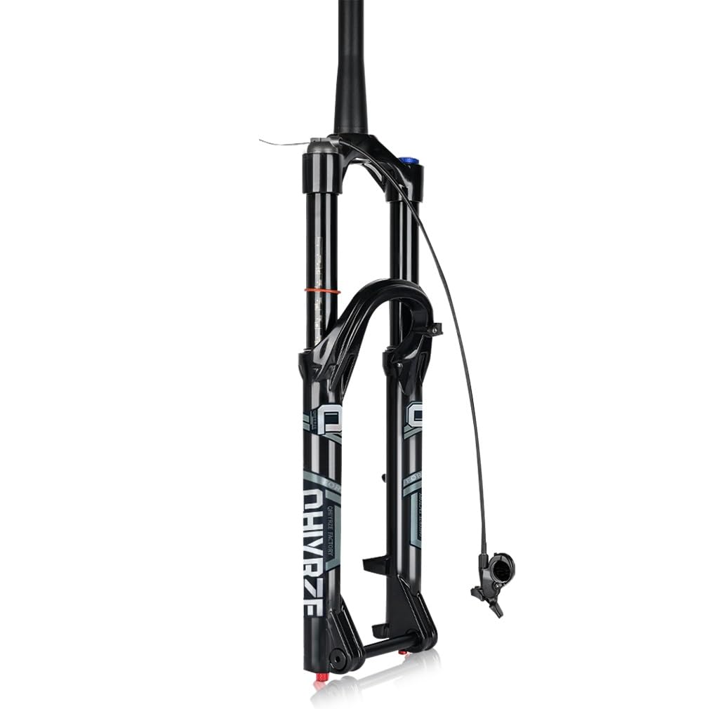 Horquilla de Bicicleta de montaña con suspensión neumática de 26/27,5/29", Recorrido de 160 mm, Eje pasante Delantero de 15x100 mm, Negra, Tubo de dirección cónico de 1-1/2", ajust