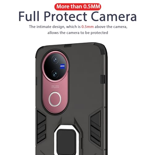 Image of Pikkme Back Cover for iQOO Z10R 5G / Vivo V50 5G / V50e 5G / Vivo T4R 5G | 360 Protection | Ring Holder | Kickstand | Tough Armor Case (Black)