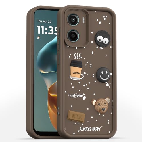 Image of Pikkme Back Cover for Motorola Moto G05 | 3D Bear Silicone Cute & Fun Coffee Cartoon | Full Body Protection Bumper Case (Brown)