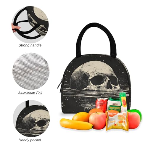 Backpack Lunch Bag Set Floating Skull Print, Big Storage Travel Backpacks with Insulated Lunch Box for Office Hiking Picnic4