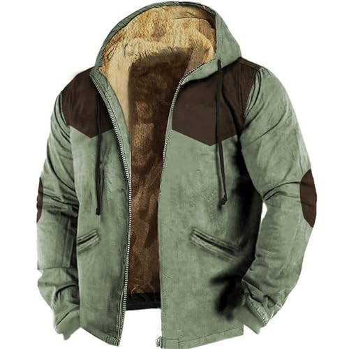 Mens Contrast Fleece Flannel Military Jackets Thick Warm Winter Mexican Coats Outdoor Zip Up Cargo Hoodies Sweatshirt