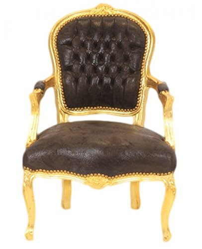 Casa Padrino Barock Salon Stuhl Braun Lederoptik / Gold - Möbel Antik Stil - 4250828392054 Casa Padrino Barock Salon Stuhl Braun Lederoptik / Gold - Möbel Antik Stil