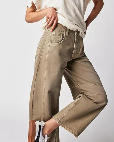 Womens Barrel Jeans Wide Leg Baggy Denim Pants with Pockets Plus Size Vintage Western Boyfriend Cropped Cargo Pants2