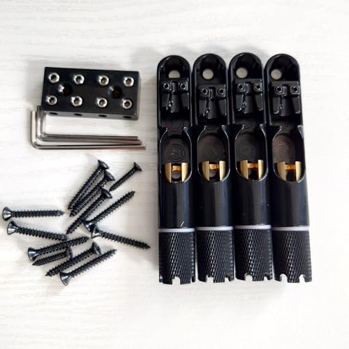 Headless Guitar Bridge 4/5 String Headless Fixed Fanned Bridges 15MM Diameter Black for 4/5 String Headless Bass Guitar Bridge Replacement Parts (4 String)