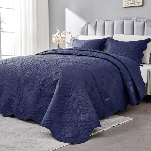 Image of Kingnex 106x96 King Size Lightweight Bedspread Coverlet Set Navy