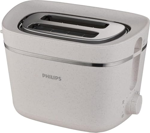 Philips Grille-pain Édition Eco Conscious, 2 Fentes, 8 Réglages, Réchauffe-Viennoiseries, Décongélation, Fabriqué à partir d'Huile de Cuisson Usagée, Blanc Soyeux Mat (HD2640/10)