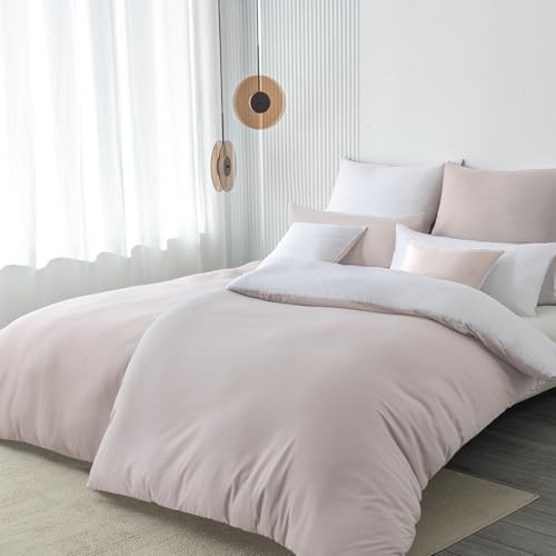 Nesture Bettwäsche 135x200 4teilig Beige/Weiß Bettwäsche Sets Microfaser...