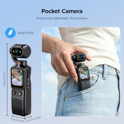 Image of 2K Vlogging Camera with 180 Rotating Lens, Handheld Pocket POV Video Camera, WiFi App, 7H Battery, 1.69 inch Screen, 32GB Card Included for YouTube, TikTok, Travel, Content Creators & Daily Vlogs
