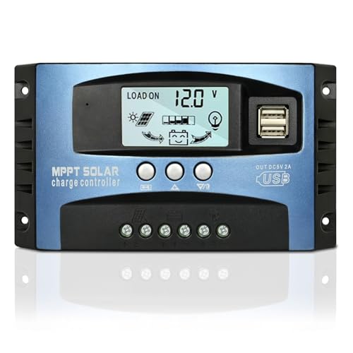[Upgraded]60A MPPT Solar Charge Controller, 12/24V Solar Panel Charge Controller Intelligent Regulator with 5V Dual USB Port, LCD Display, Auto Parameter Adjustable