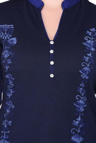 Image of Rosary Women's Winter Woolen Kurti Embroidered Straight Fit Ethnic Wear with 2 Side Pockets