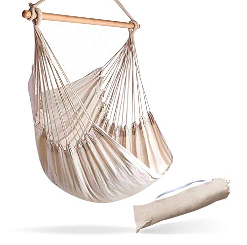 Hammock Sky Large Brazilian Hammock Chair Cotton Weave - Extra Long Bed - Hanging Chair for Yard, Bedroom, Porch, Indoor/Outdoor (Natural)