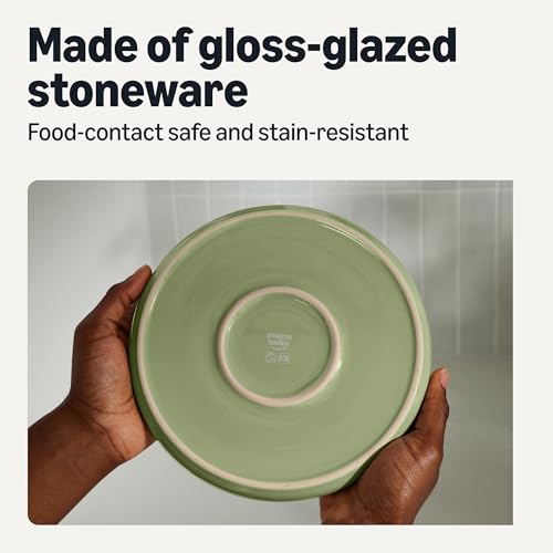 Amazon Basics Glazed Stoneware Dinnerware, Ceramic 12-Piece Set, 4 Full Place Settings, Dishwasher-Safe, Olive #2