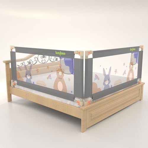 Image of BAYBEE Bed Rail Guard for Baby Safety | Bed Side Protector for Baby with 28 Level Height Adjustable & Portable Bed Railing for Babies Safety Guard for Kids (6.5FtX6Ft, 2 Sides, Grey)