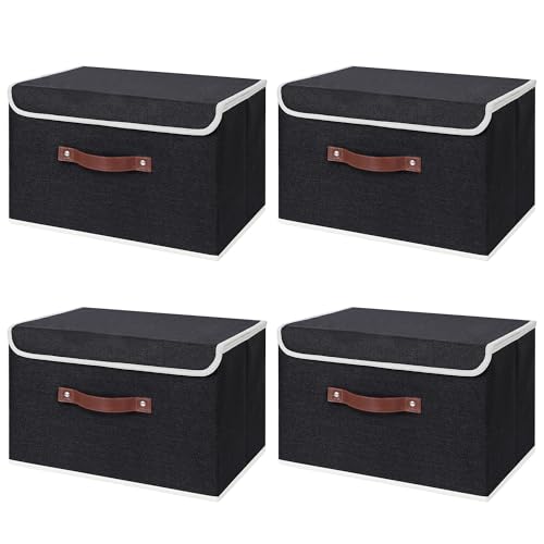 ANMINY 4PCS Storage Bins with Lid PU Leather Handles Storage