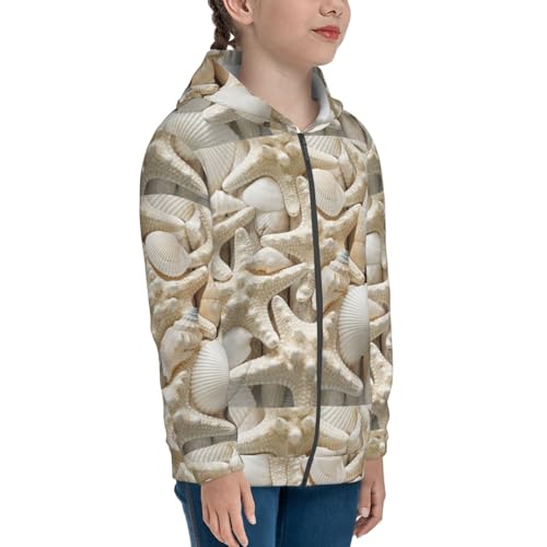Starfish and Sea Shells Kids Pullover Hoodies Boys Zip Up Sweatshirts Girls Athletic Clothes with Pocket4