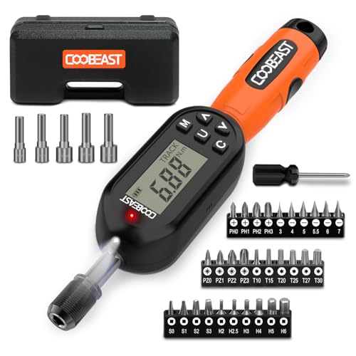 coobeast 38pcs Torque Screwdriver 1.01-106.2 in-lbs/0.11-12 Nm 1/4 inch Drive Electronic Digital Torque Wrench Set Vibration with Buzzer/LED Notification for Gunsmithing Scope Mounting