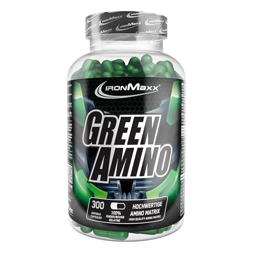 IronMaxx Green Amino - 300 Kapseln | Kohlenhydratarme Aminosäurenquelle | Hochdosierte und Umfangreiche Aminosäuren-Matrix
