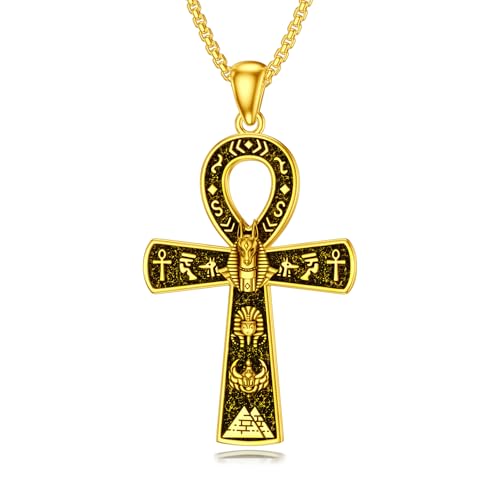 Egyptian Ankh Necklace 925 Sterling Silver Anubis Ankh Necklace Egypt Scarab Pendant Jewelry Gift for Men Women