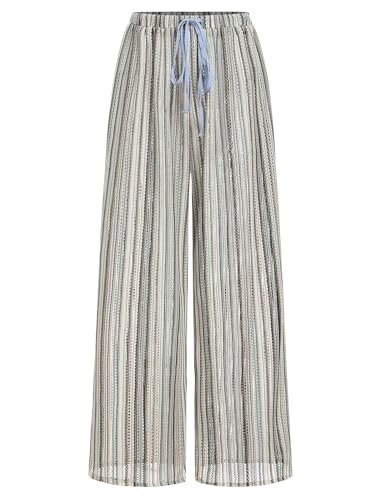 Image of ZAFUL Womens Beach Cover Up Pants Sexy Crochet Drawstring Elastic Boho Swimsuit Cover Up Long Pants Beach Wear