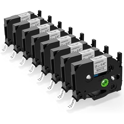 Aonomi 8 Pack Replace for Brother P Touch Label Tape TZe-231 12mm 0.47 Laminated White TZe TZ 231 Tape Label Maker Refills Replacement for Brother Label Maker PTouch PTH-110 111 D220 D210 D410 Cover