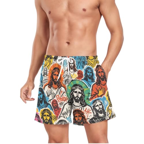 Pantalones cortos de natación ligeros antirozaduras con diseño graffiti y secado rápido