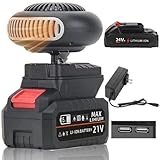 Portable Heater Battery Powered, Quiet Long Heating Small Space Heater with Anti-Tilt, Car Window Defogger with 2 Heat Settings & USB Ports, for Car/Camping/Indoor Use (1500mAh Batt*1)