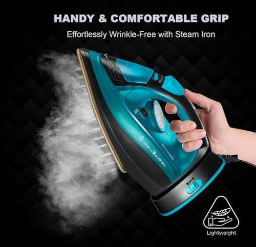 Bügeleisen, 2400W Dampfbügeleisen Kabelloses Dampf Bügeleisen mit Keramiksohle Dampfbügeleisen mit Variabler Dampffunktion, Selbstreinigungs, Sprühwasserfunktion, Antikalk, Tropfstopp (Blau22)
