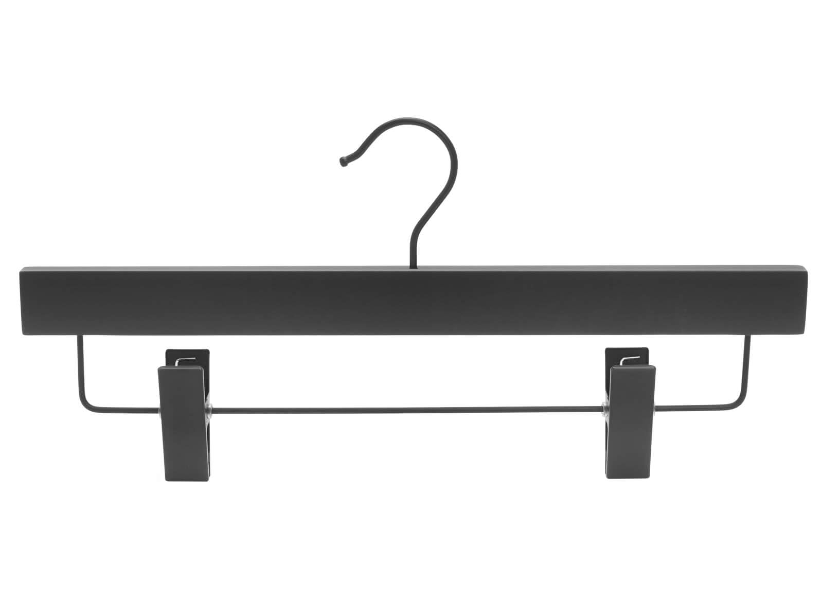 Kleiderbügel Holz 60-teiliges Set, jeweils 20 Holzbügel mit und ohne Steg B44 cm und 20 Klammerbügel 36 cm, Garderobenbügel Ausführungen (Schwarz matt)
