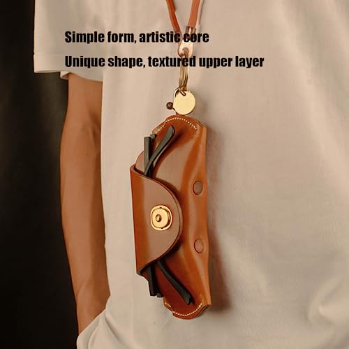 Image of Vintage Glasses Case Unisex Style, Leather Eyeglass Case Simple and Portable Eye Glasses Case Lanyard